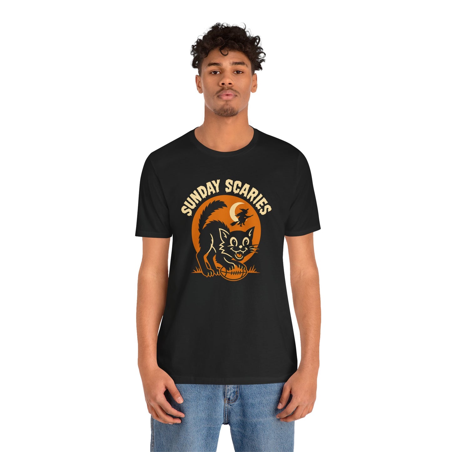 Scaredy Cat -Sunday Scaries | Unisex Football T-Shirt | Halloween Special Edition