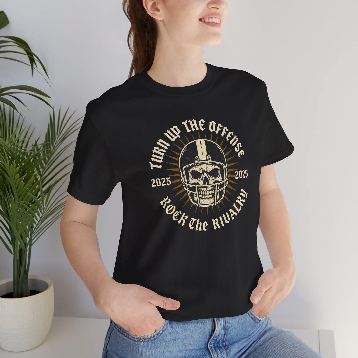 Turn Up the Offense 2025 | Skull Football T-Shirt