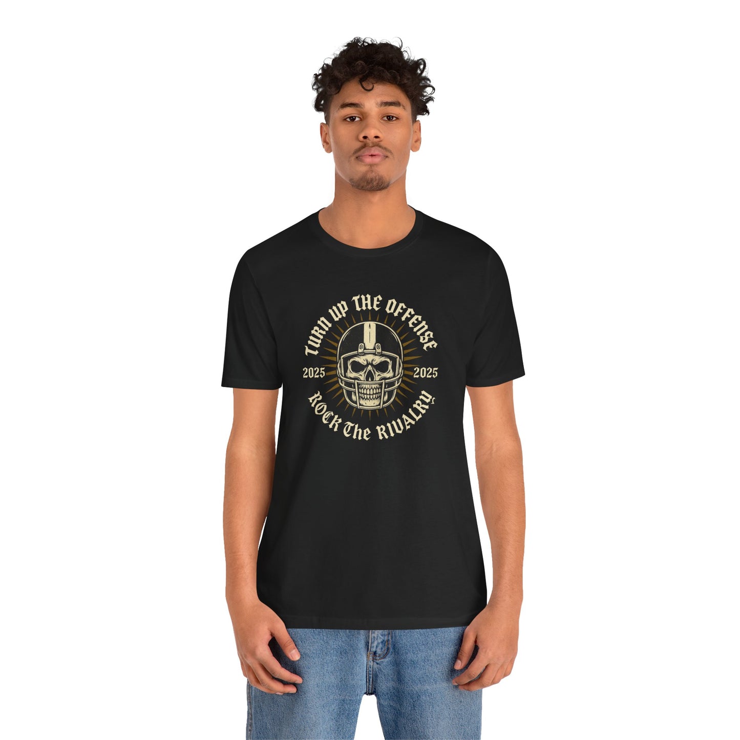 Turn Up the Offense 2025 | Skull Football T-Shirt